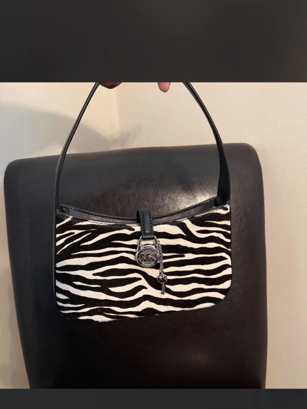 Michael Kors Black and White Zebra-Print Shoulder Bag